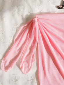 SHEIN Teen Girl New Spring/Summer Vacation Leopard Print Lily Flower Pattern Swimsuit, Swimshorts, Tie-Front Skirt 3-Piece Set - Multicolor - View 4