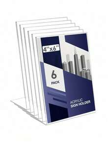 SHEIN Acrylic Sign Holder, Clear Tabletop Menu Stand, Slant Back Transparent File Table Holder, For Home Office Retail Show Fair Restaurants Wedding Reception Party Decoration, 4''x6'',6/10pcs