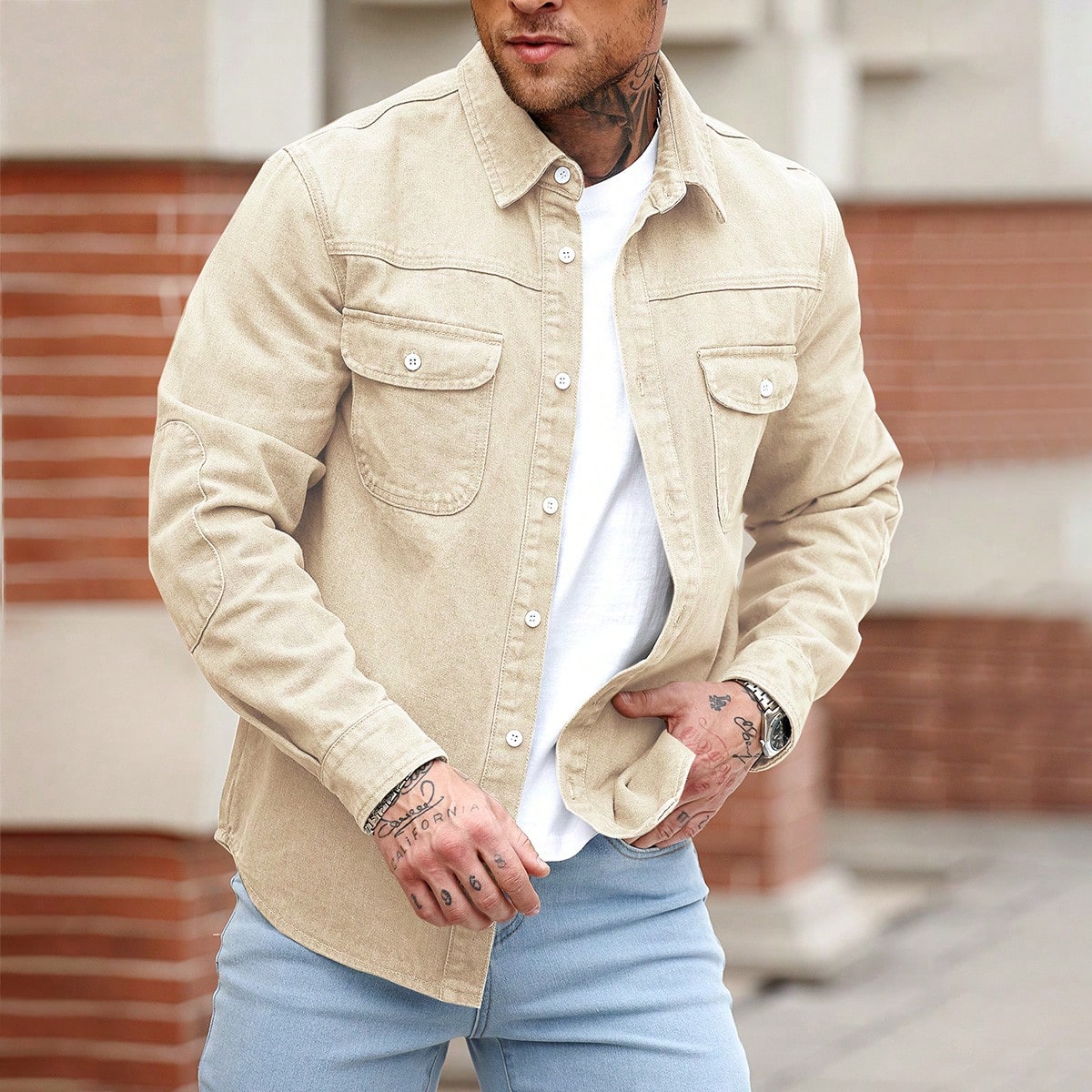 Chaqueta vaquera casual americana de corte slim para hombre Manfinity, para salir, reunirse, trabajar, ir y venir, y uso en la calle