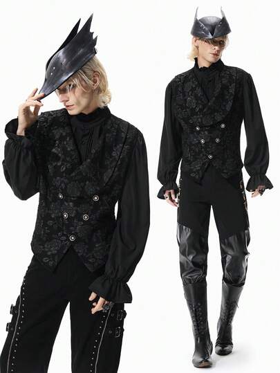 ROMWE MEN Men's Gothic Rose Jacquard Vest