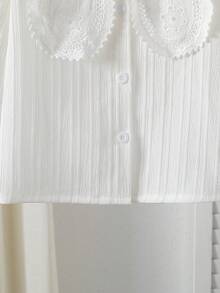Genkimix Kids Girls Elegant Embroidered Lace Ruffle Collar Long Sleeve Button-Up Casual Blouse, Princess Style Suitable For School, Commute, Vacation, Birthday Party, Spring/Autumn - White - View 7