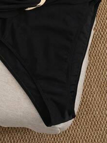 Swim SXY Traje de baño de una pieza elegante de unicolor con escote halter para mujer, primavera/verano - Negro - Ver 4