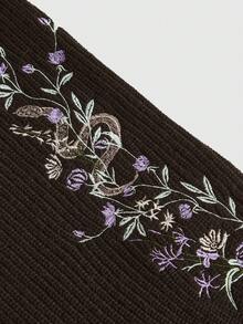 ROMWE Goth 加大码哥特式植物蛇形刺绣短款开衫 - 棕色 - 查看 3