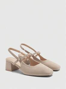 CUCCOO BIZCHIC Women Shoes Classic Simple Square Toe Thick Heel High Heels Daily Versatile Valentine's Day - Light Apricot - View 7