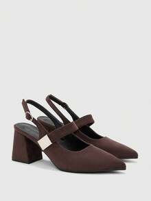 CUCCOO BIZCHIC 女士时尚杏色金属搭扣装饰粗跟鞋，经典简约设计，适合通勤、约会、派对、度假、婚礼等场合。 - 摩卡棕 - 查看 7