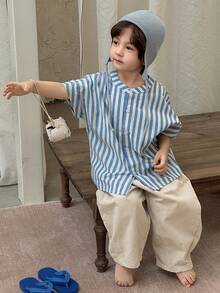 DAZY Young Boy Striped Short Sleeve Single-Breasted Casual Shirt