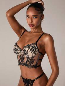 SHEIN BAE Floral Embroidered Mesh Bra Lingerie UnderwearOuter