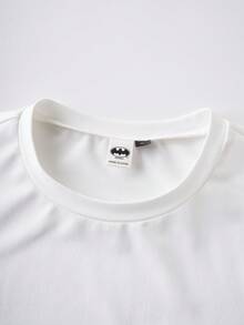 BATMAN X SHEIN Men's Casual Bat Print Round Neck Long Sleeve T-Shirt, Autumn - White - View 3