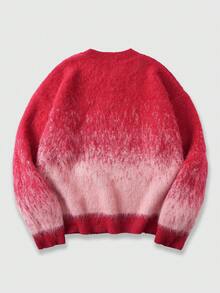ROMWE MEN Men's Fashionable Dropped Shoulder Long Sleeve Gradient Knit Sweater - Red - View 2