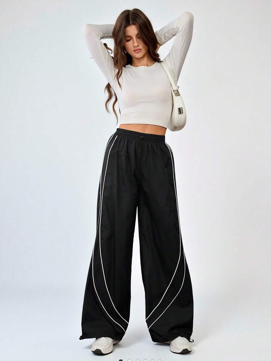 SHEIN Tall Damen Lässig Hose mit Kordelzug, hoher Taille und weitem Bein