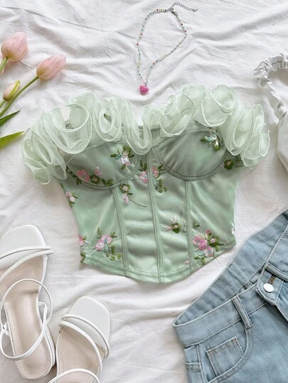 Soleia Plus Size Green Mesh Bandeau Bra,Summer Outfits,Spring Outfit Women,Beach Outfits For Women,Going Out,Graduation,Vacation Outfits Women.