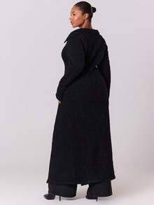 MUSERA Plus Solid Longline Cardigan - Black - View 4