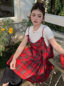 Dazy Plus Valentine Plaid Pattern Casual Christmas & New Year Loose A-Line Camisole And Tank Top, Versatile - Red - View 2