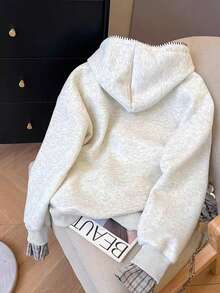 INAWLY 大码休闲格子拼接卫衣，秋冬款 - 灰色 - 查看 2