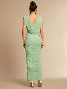 Silquee 女士优雅派对礼服，采用镂空领口设计、水晶装饰和弹力面料，红色，秋冬款美人鱼裙摆礼服 - 綠色 - 查看 2