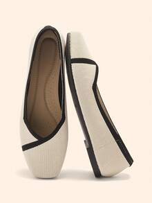 CUCCOO BASICS 女士新款法式方头百搭通勤米色针织透气舒适平底鞋 - 米色 - 查看 10