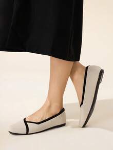 CUCCOO BASICS 女士新款法式方头百搭通勤米色针织透气舒适平底鞋 - 米色 - 查看 12