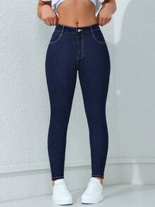 Flexra Quần jean nữ cỡ lớn dáng ôm, co giãn, thích hợp mặc đi nghỉ mát, màu đen. - Rửa tối - Xem 4