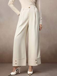 Modelyn Women's Elegant Wide Leg Loose Fit Long Straight Pants, Basic Daily Trousers - Khaki - View 5
