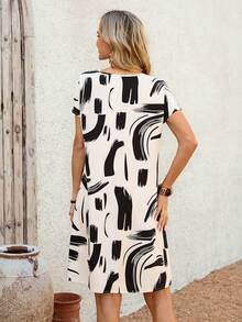 EMERY ROSE 女士印花圆领短袖休闲迷你连衣裙 - 彩色 - 查看 2