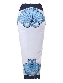 Swim Oasis 女士夏季沙滩度假镂空海星装饰褶皱连体泳衣，带系带长裙 - 藏蓝色 - 查看 6