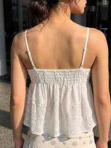 Cévolie 甜辣白色抹胸上衣，蝴蝶结镂空蕾丝刺绣短款 - 白色 - 查看 2