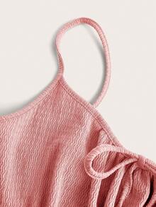 SHEIN EZwear 大码粉色褶皱A字连衣裙，弹力面料，春夏款 - 粉色 - 查看 4