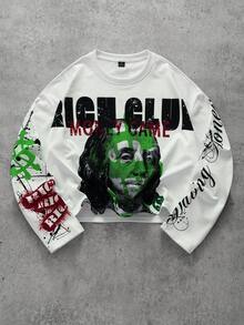 Manfinity Roghcode Men's Round Neck Long Sleeve Casual Fashion Printed Versatile T-Shirt Trippie Redd Shirt Asap Rocky Shirt Bob Marley Shirt Streetwear Camo - Multicolor - View 1