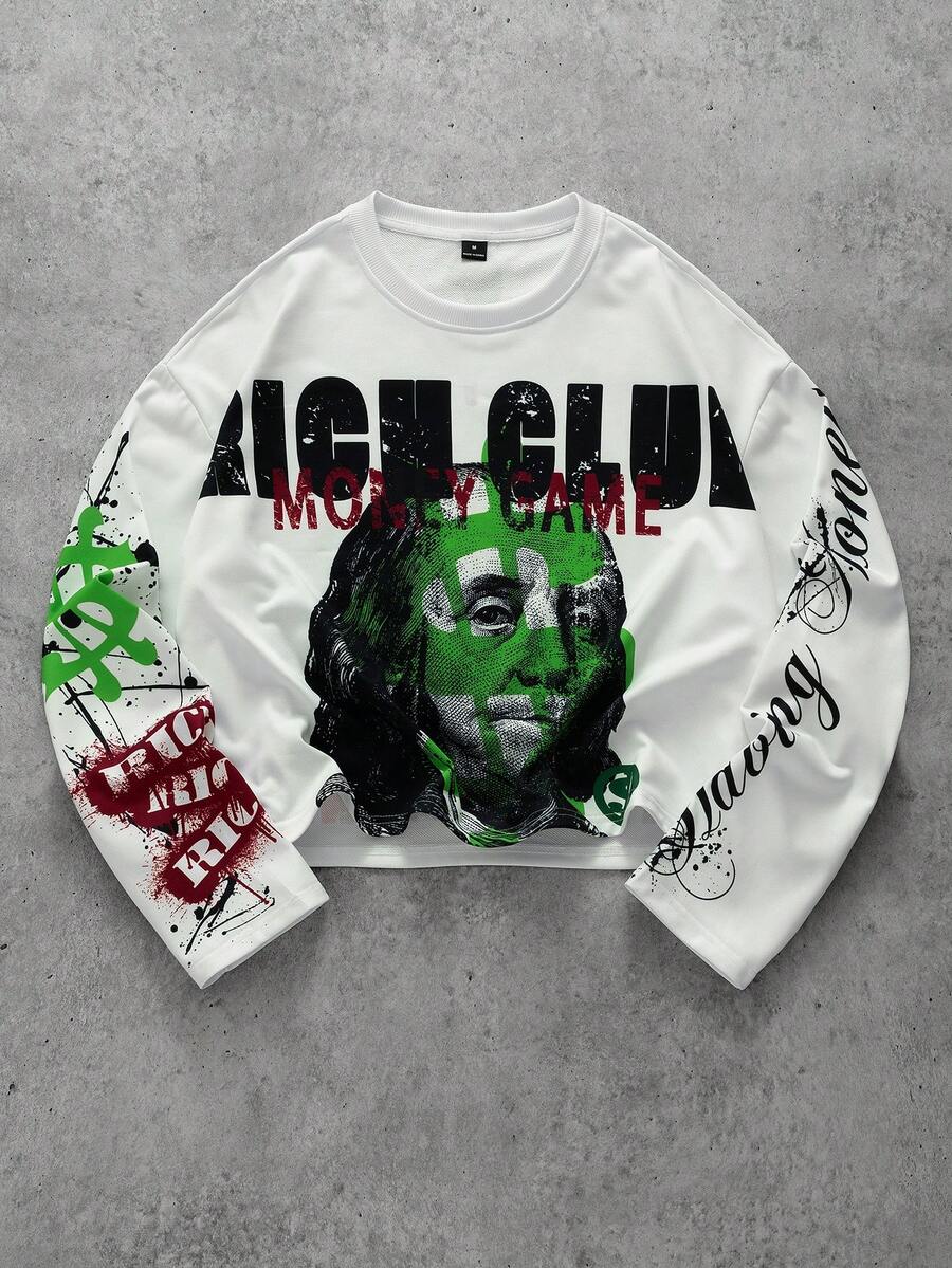 Manfinity Roghcode Men's Round Neck Long Sleeve Casual Fashion Printed Versatile T-Shirt Trippie Redd Shirt Asap Rocky Shirt Bob Marley Shirt Streetwear Camo - Multicolor - View 1