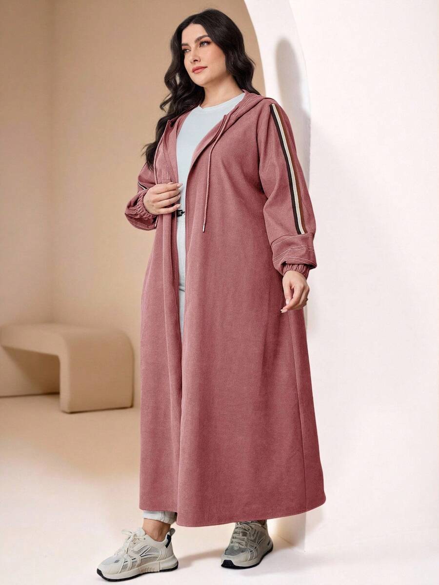 Modelyn Plus Size Women's Side Stripe Long Sleeve Zip Front Hooded Casual Jacket Winter Fall Autumn - Dusty Pink - View 1