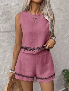 EMERY ROSE Conjunto de dos piezas de mujer tejido para tiempo vacaciones de verano - Rosa - Ver 3