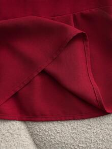 SHEIN Franclia Damen Bluse, Rundhalsausschnitt, Raglanärmel, dekorative Schleifenkragen, Metallknöpfe, T-Shirt Silhouette, tailliert, Webstoff, vielseitig, elegant, modisch - Rot - Übersicht 7