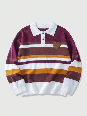Maglione da uomo con grafica a cuore a righe colorate, adatto per autunno/inverno