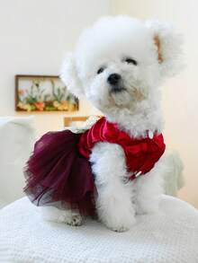 PETSIN 1件宠物立体花朵连衣裙，小型犬、猫咪通用款，公主风婚纱礼服，适合春夏穿着 - 彩色 - 查看 5