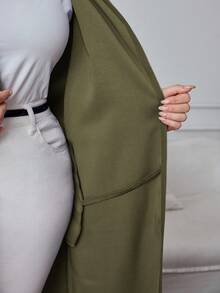 Modelyn 大码拼色条纹印花连帽休闲长袖夹克 - 軍綠色 - 查看 7