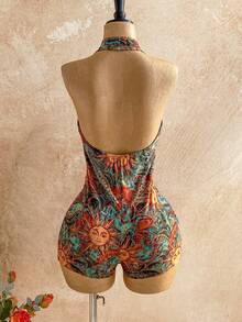 Soleia 女士白色纹理针织露背连体裤，饰有圆形圆环，优雅性感，适合万圣节、圣诞节、度假等场合。 - 棕色 - 查看 2