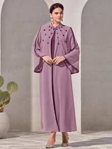Al Najma Women's Colorblock Minimalist Everyday Arabic Style Dress - Mauve Purple - View 8