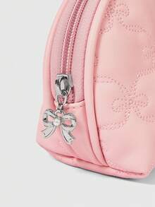 ROMWE Kawaii Cute Pink Embroidered Bow Compact Portable Cosmetic Bag, Travel Makeup Pouch - Pink - View 4