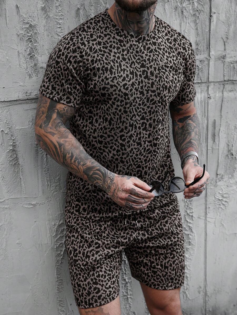 SLATEMANN Men's T-Shirt Set, Leopard Spot Pattern, Fashionable For Daily Wear Men Animal Print Men Cheetah Print Men Leopard Print Men Shorts Set Men Set,Daily Leisure, Weekend Trips, Outdoor Activities, Travel Expeditions, Relaxed Work Environments Or Semi-Formal Occasions, Boyfriend/Husband Gift, Anniversary /Birthday Gift Party Summer Vacation Holiday New Years Wedding Valentine's Day,Leopard Print Clothing - Multicolor - View 1