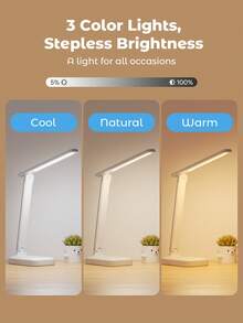 Teckwe LED Desk Lamp, Eye-Caring Foldable Light With 3 Color, For Reading, Sewing, Crafts, School Supplies, White - White - View 3