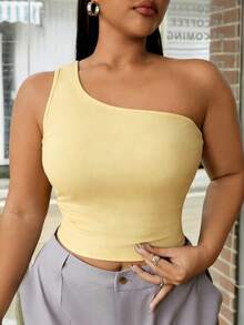 SHEIN EZwear 黄色加大码女士无袖修身时尚背心 - 黃色 - 查看 10