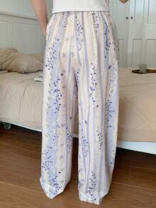 Dazy Plus 时尚休闲碎花不对称条纹宽松直筒睡裤 - 藍色 - 查看 9