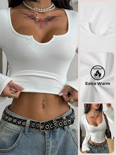 Coolane Camiseta de franela cómoda y cálida/fresca para mujer, esencial básica de uso diario, minimalista, para salir, volver al colegio, con cuello entallado