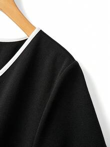 GlowEve CURVE 大码女式撞色A字连衣裙，休闲优雅户外连衣裙 - 黑色 - 查看 4