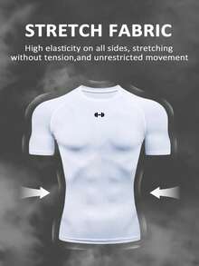 Manfinity Sport Corelite قميص رياضي رجالي بياقة مستديرة وأكمام قصيرة، مطبوع بتصميم بسيط، من قماش سبانديكس، قميص ضاغط للجيم باللونين الأسود والأبيض، قميص ضاغط للرجال - الأسود - مشاهدة 4