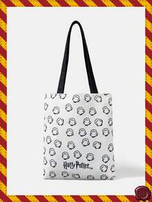 HARRY POTTER X SHEIN A Fashionable Cartoon Cute Embroidered Canvas Bag - White - View 2