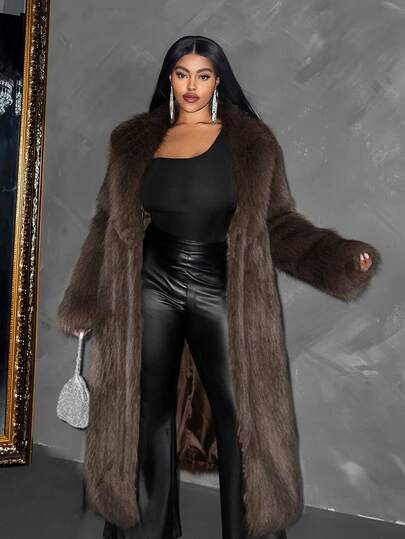 Maweii Cappotto lungo in pelliccia sintetica da donna, giacca invernale in pelliccia