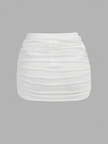 SHEIN EZwear 2件套女士纯色百褶休闲/约会迷你裙套装 - 黑與白 - 查看 5