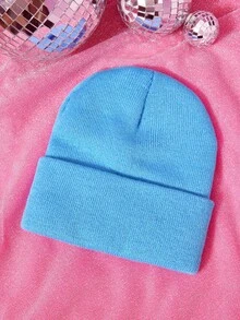 THE POWERPUFF GIRLS X SHEIN 1pc Knitted Beanie Hat With Cartoon Embroidery, Fashionable Street Riding Gift Choice - A - View 2