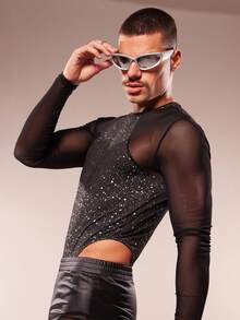 FeverCity 男士弹力腰带网眼和PU皮革拼接休闲百搭短裤